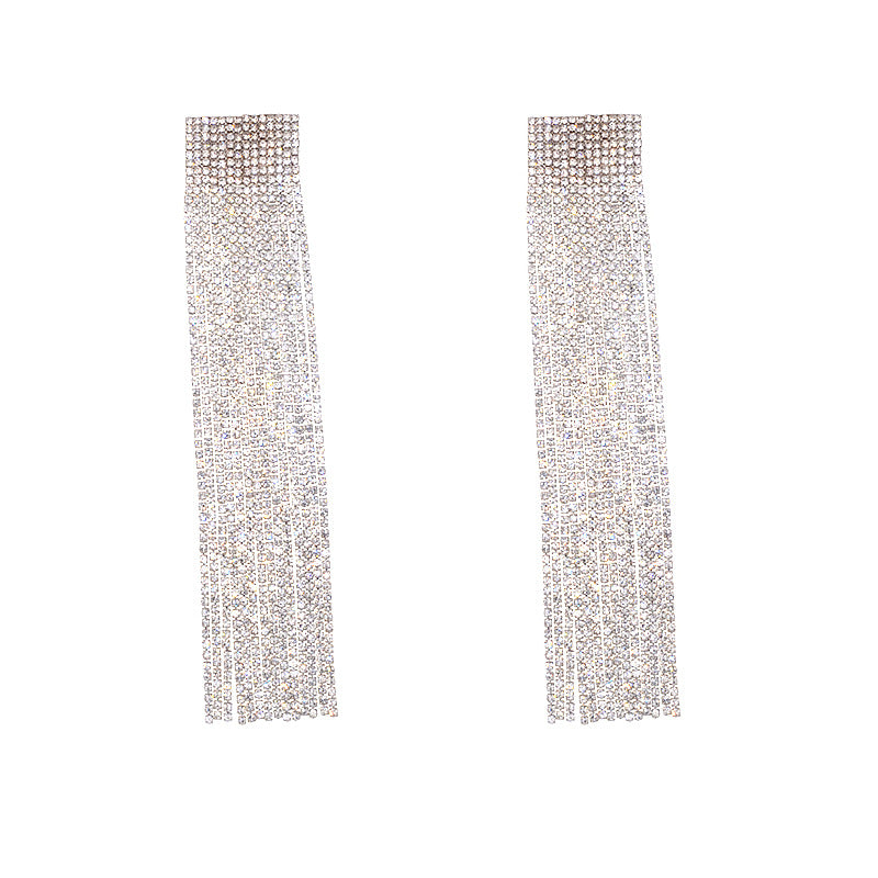 All-match Diamond Long Rhinestone Claw Chain Earrings