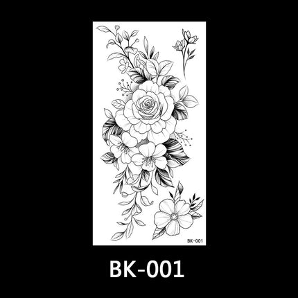 Black and white sketch flower tattoo stickers