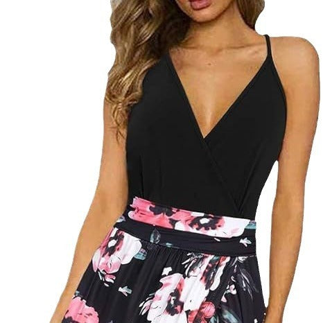 V-neck Wrap Spaghetti Strap Summer Casual Beach Floral Leopard Print Dress