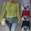 Spring Round Neck Lantern Sleeve Long Sleeve Solid Color Loose Blouse