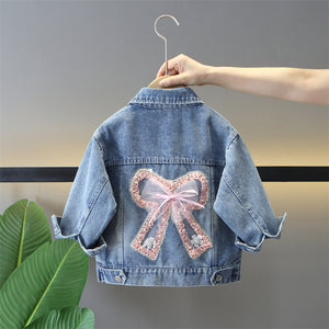Single-breasted Girls' Bow Denim Coat