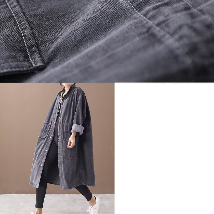 Fashionable Versatile Slimming Denim Shirt Dress Elegant Hong Kong Style Vintage Single-breasted Coat