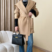 French Cape Style Full Hand Sewing Tribute Needle Small Hooded Wool Reversible Woolen Coat