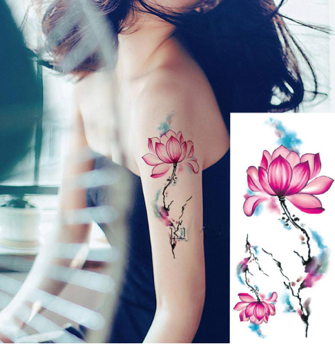 Flower tattoo sticker color sketch tattoo sticker flower peony rose plum tattoo sticker