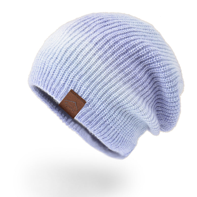 Knitted Gradient Tie-dye Warmth Rainbow Fashion Woolen Hat Women