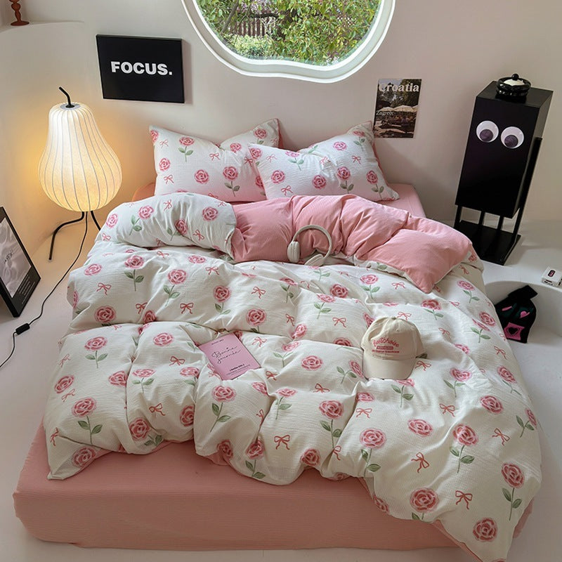 Washed Cotton Printed Four-piece Bedding Set