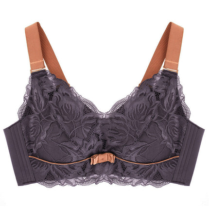 Autumn And Winter New Big Chest Show Small No Steel Ring Full Cup Thin Bra Sexy Lace Large Latex Underwear Women