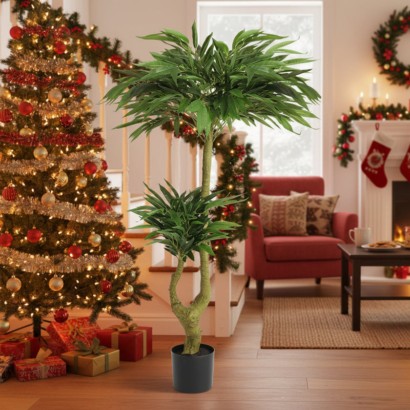5FT Artificial Tree With Natural Foliage In Black Pot Willow Silk Indoor Plant For Home Office Living Room Decor Maintenance Free