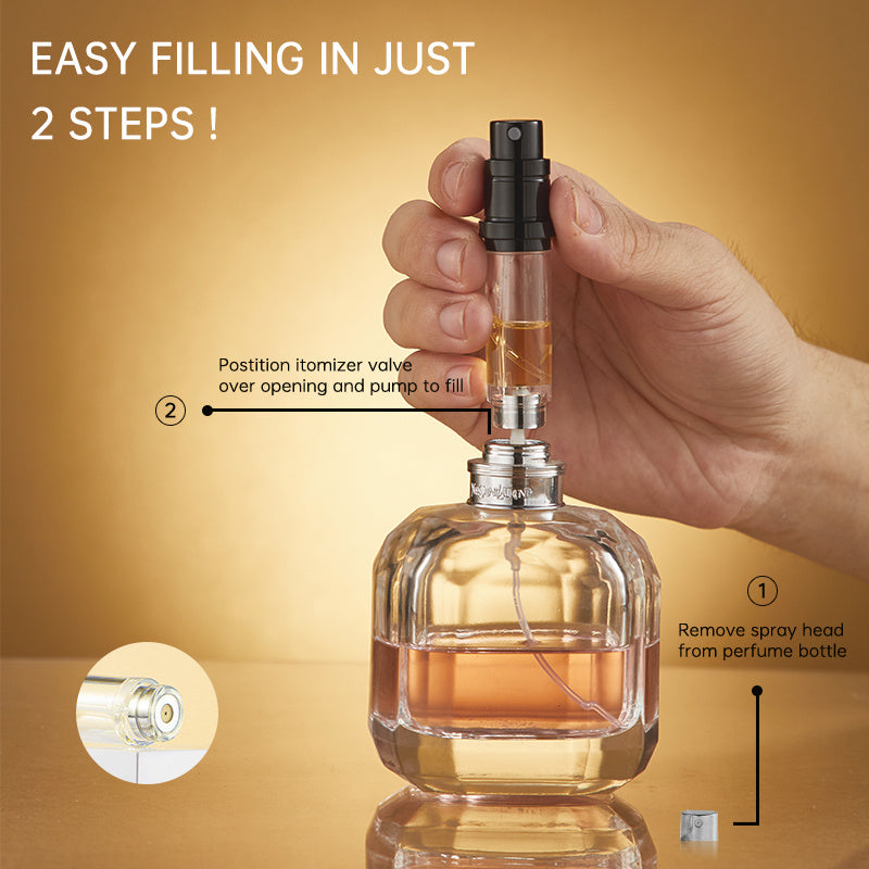 2pcs 5ml Empty Perfume Spray Bottle Portable Mini Refillable Fragrance Atomizer Travel Container Black Fragrance Refill Bottle Fine Mist Bottom Filling Inner Bottle Sprayer Cosmetic Packaging Gif