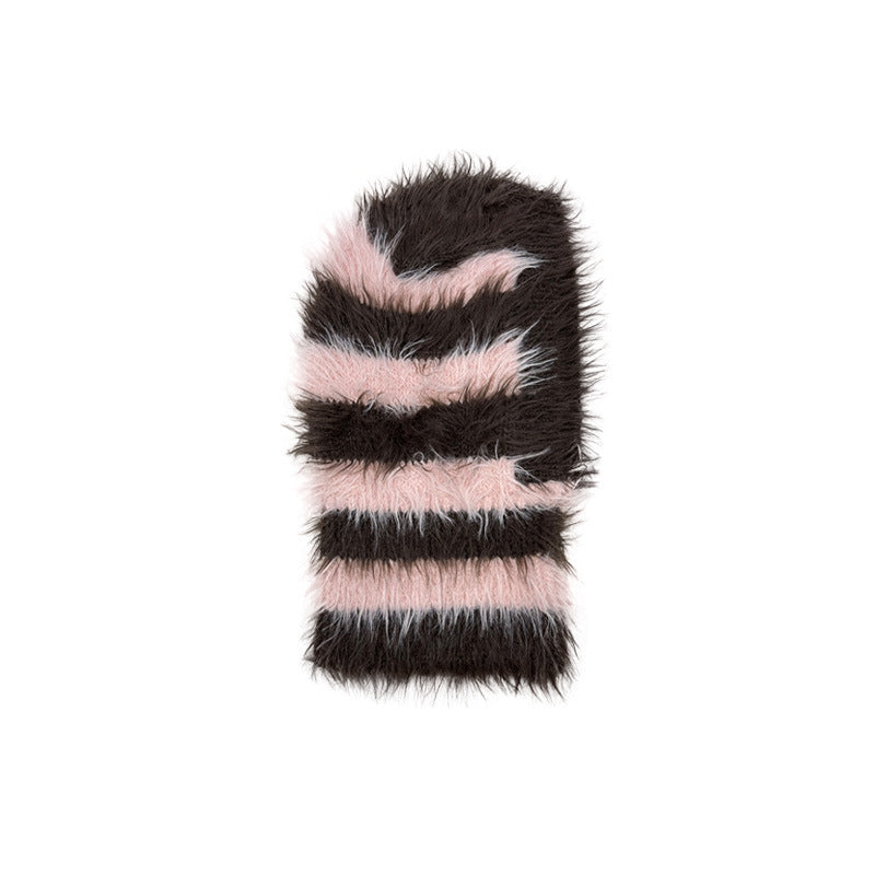 Original Design Non-mainstream Style Striped Mink-like Knitted Hat