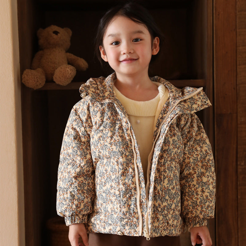 Children's Down Jacket Korean Floral Girl Cute Fashionable Baby Cold Protective Clothing Warm Coat