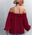 Solid Color Sexy Off-the-shoulder Lantern Sleeve T-shirt Top For Women