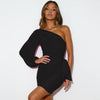 One-shoulder Sleeve Diagonal Collar Dress Lace-up Skirt Women
