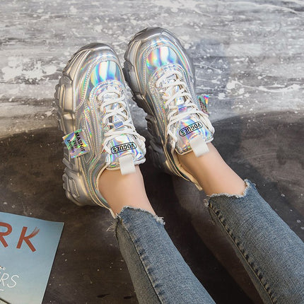 Patent Leather Old Shoes Women Ins Tide Platform Platform Lace