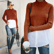 Sexy stitching long sleeve button top for women