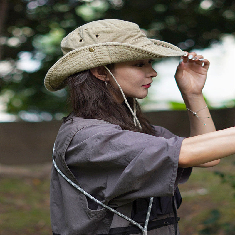 Drawstring Flanging Breathable Sun Protection Outdoor Mountaineering Fishing Western Cowboy Hat