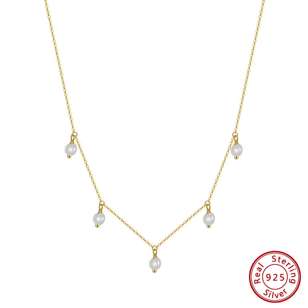 S925 Sterling Silver Necklace Natural Freshwater Pearl