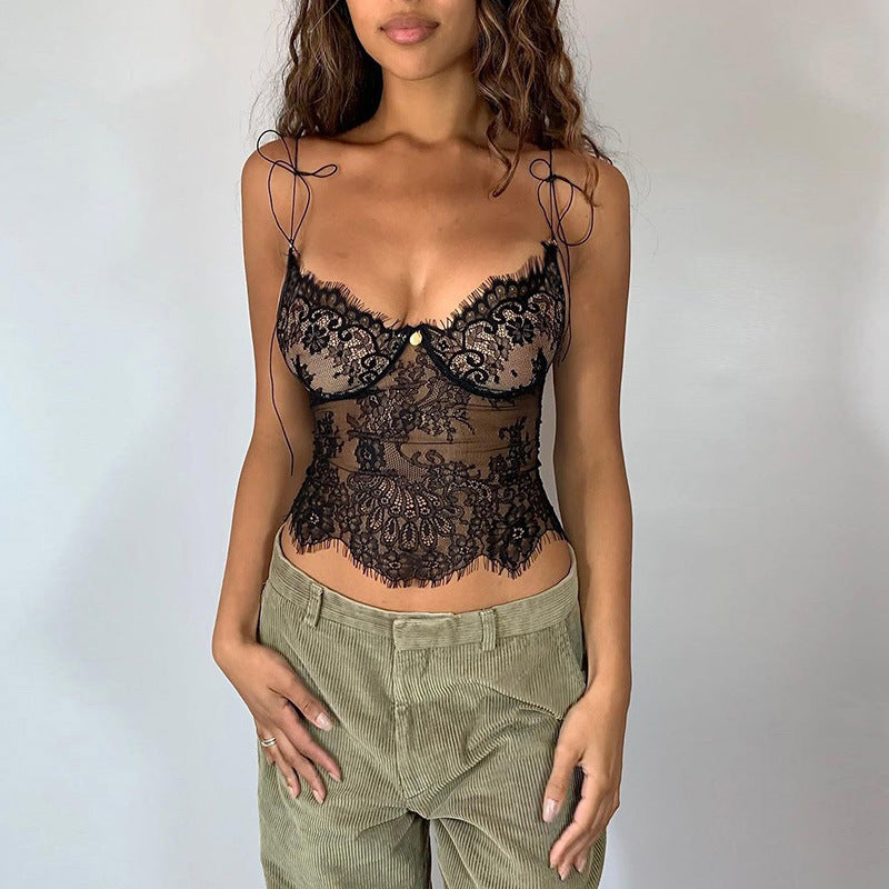 Women's Lace See-through Suspenders  Casual Tops