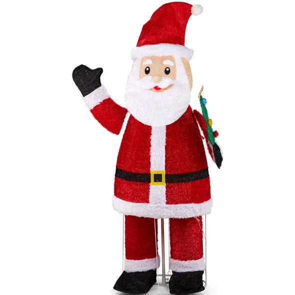 6FT Lighted Santa Christmas Yard Decorations, Pre-lit Pull Up Santa Waving Hand With 180 LED Warm White Lights And Ropes Stakes For Xmas Outdoor Holiday Indoor Decor Lighted Holiday Displays