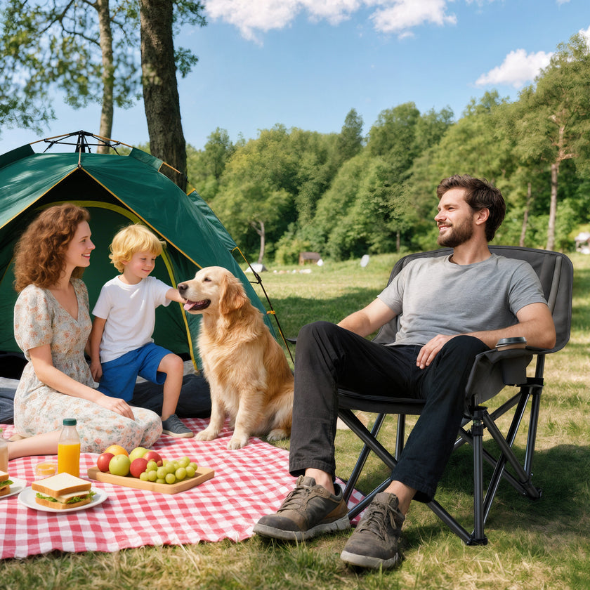 Camping Chair For Adults, Portable Folding Camping Chair With Side Pockets, Cup Holders, Carry Bag, Black And Gray
