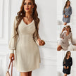 V-neck Waist Closing Dress Warm Temperament Women