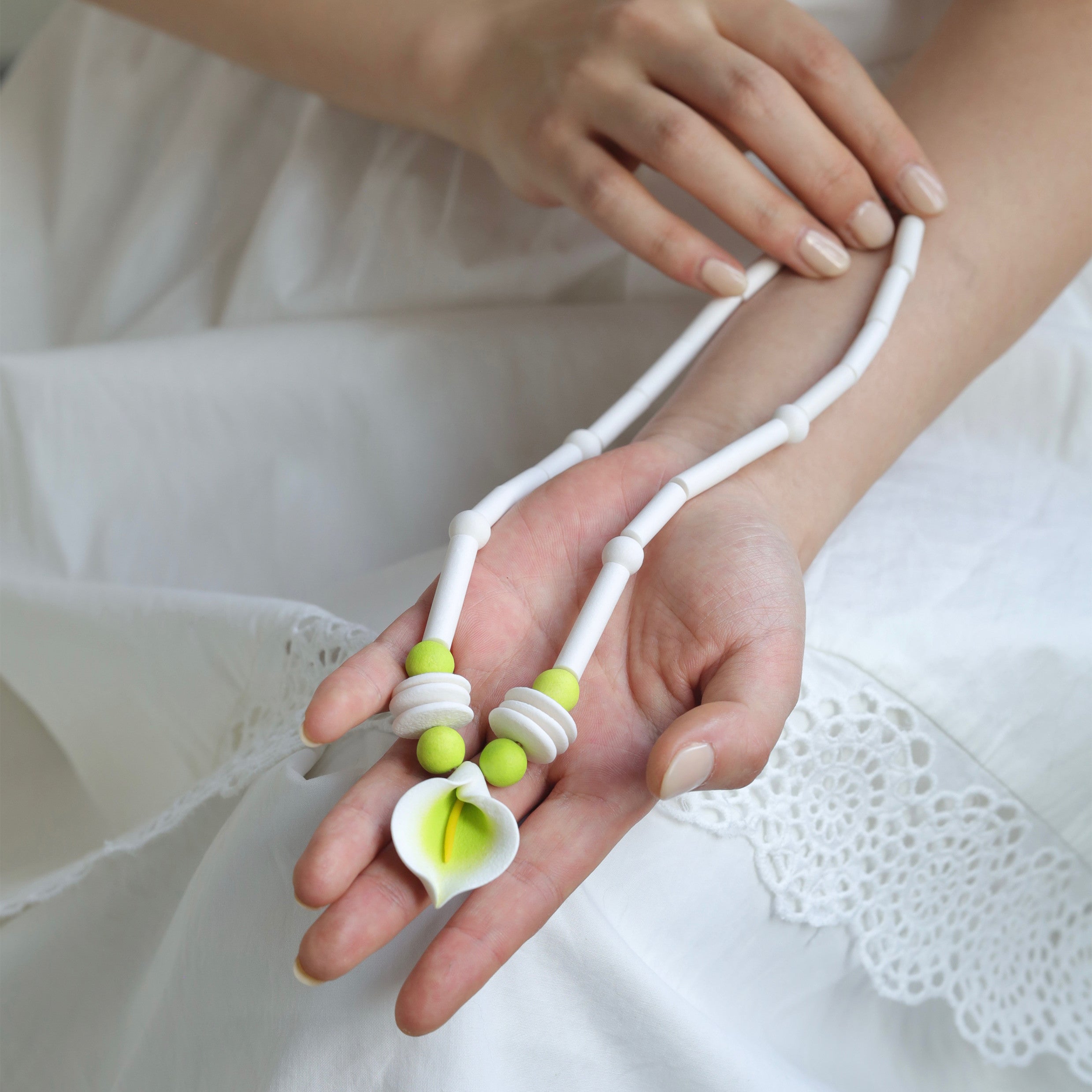 Vintage Pastoral Polymer Clay Necklace Brooch Ear Clip