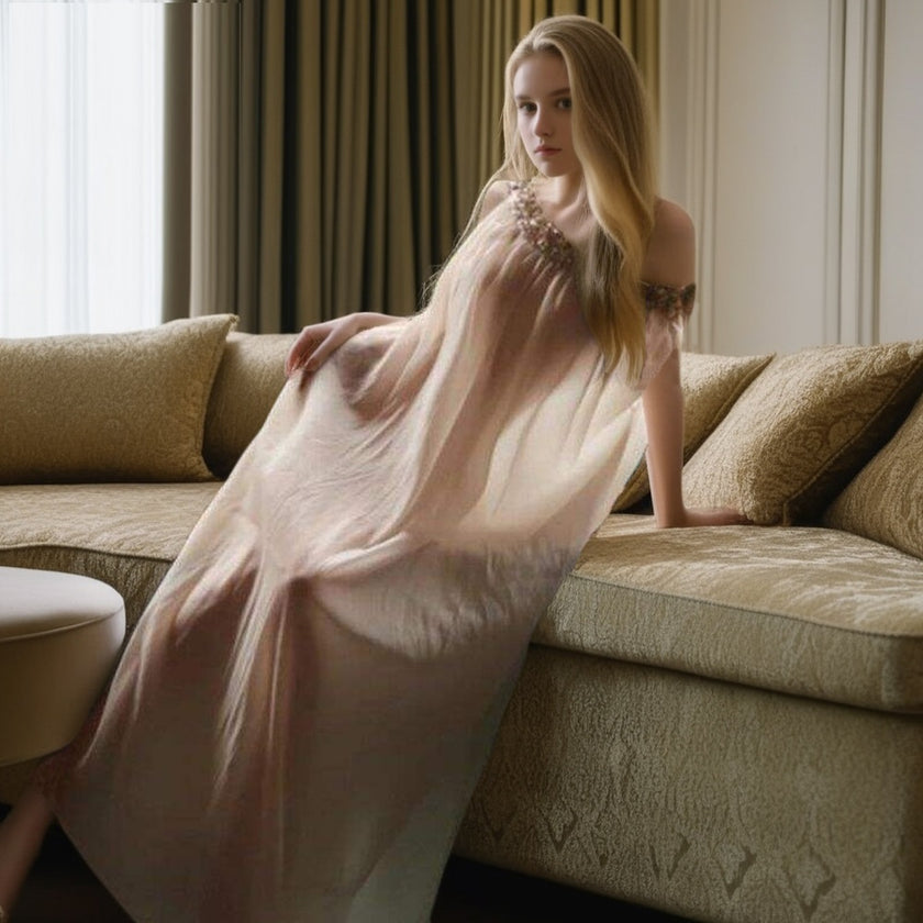 French Style Off-shoulder Sequined Tube Top Dress Lazy Vacation Style Seaside Pregnant Women Can Also Wear