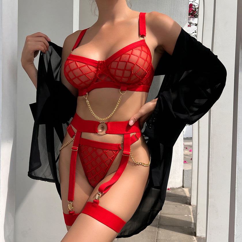 Underwear Mesh See-through Comfortable Fun Three-piece Suit