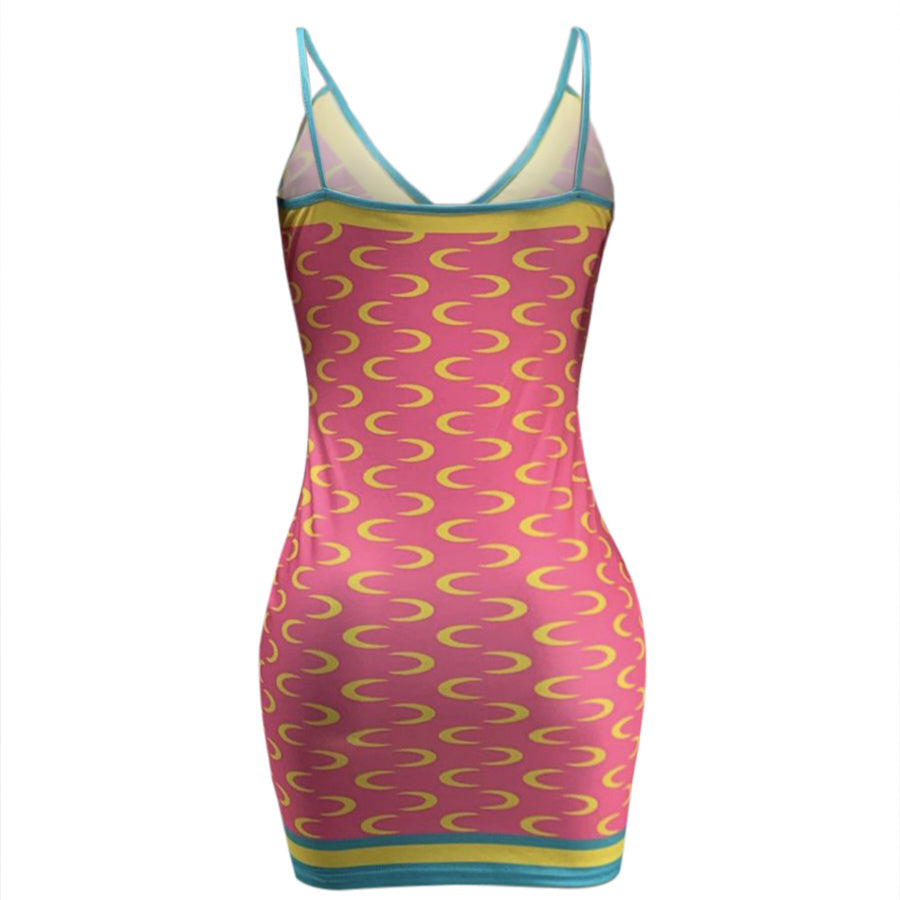 Ladies' Printed V-neck Slim Fit And Fashionable Dress