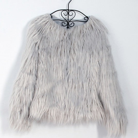 ladies fur coat long-sleeved women drift coat jacket wool coat V word collar
