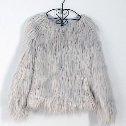 ladies fur coat long-sleeved women drift coat jacket wool coat V word collar