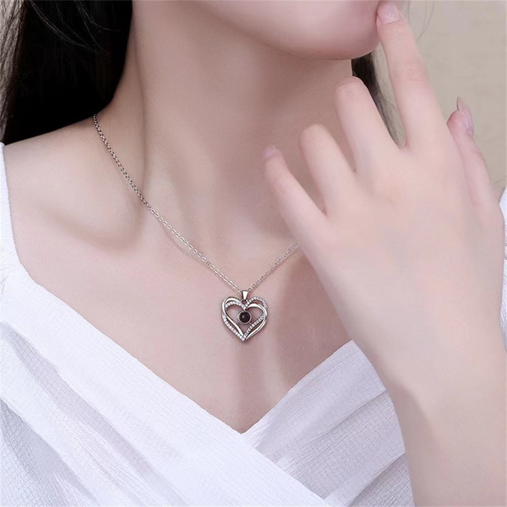 Creative Double Layered Love Set Diamond Projection Necklace