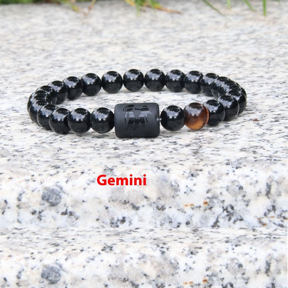 Twelve Constellation Elastic Bracelet Men Obsidian Couple