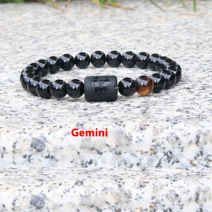 Twelve Constellation Elastic Bracelet Men Obsidian Couple