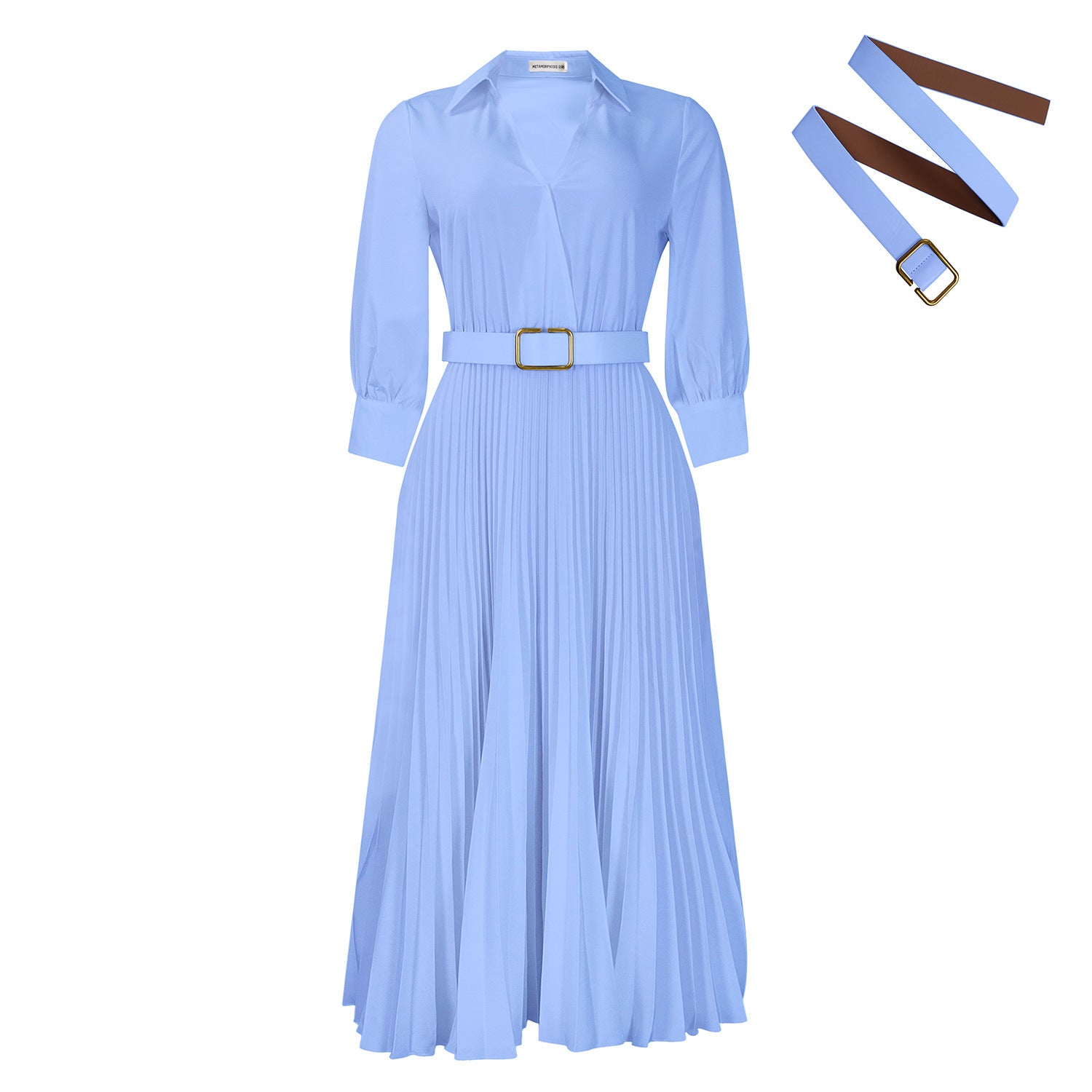 Long Pleated Dress Fashion V-neck Women