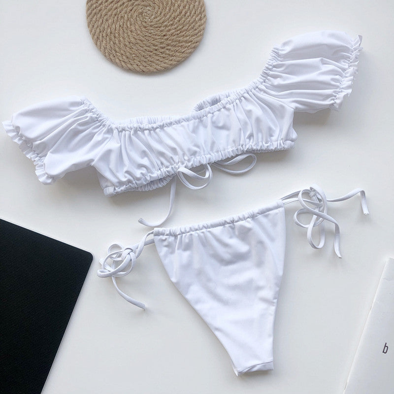 Pleated bikini new trade swimsuit with sleeves