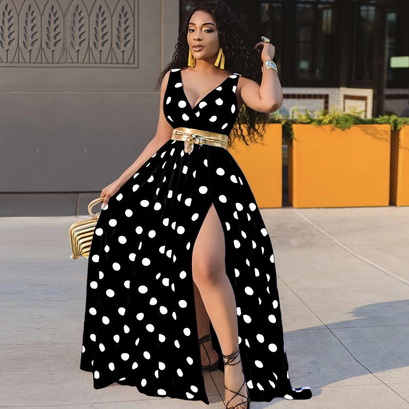 Dresses Women Party Ladies Belt Plus Size Forked Club Dresses