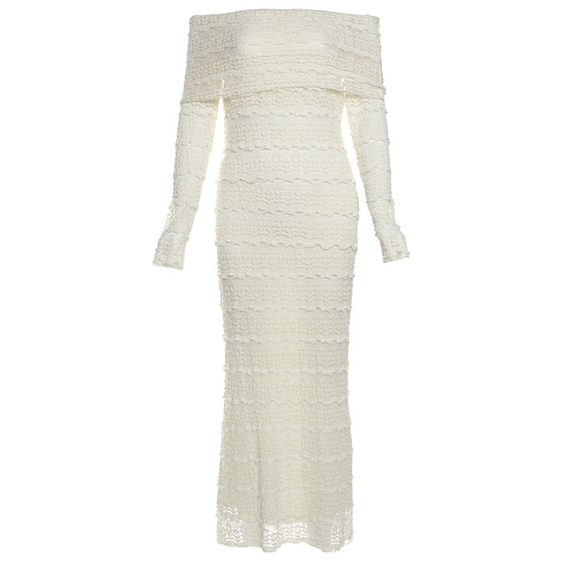 New Fashionable Elegant Socialite Style Off-shoulder Lace Dress Women