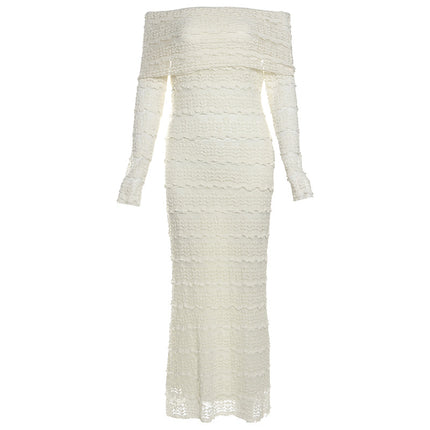 New Fashionable Elegant Socialite Style Off-shoulder Lace Dress Women