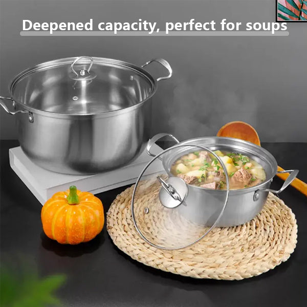 BIG 5PCS STAINLESS STEEL COOKWARE HOB STOCKPOT POT CASSEROLE SET WITH GLASS LIDS
