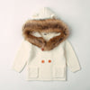 Knitted coat with fur collar