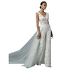 Embroidery Lace Pantsuit One-piece Personality Niche Wedding Dress Two-piece Suit By Silk
