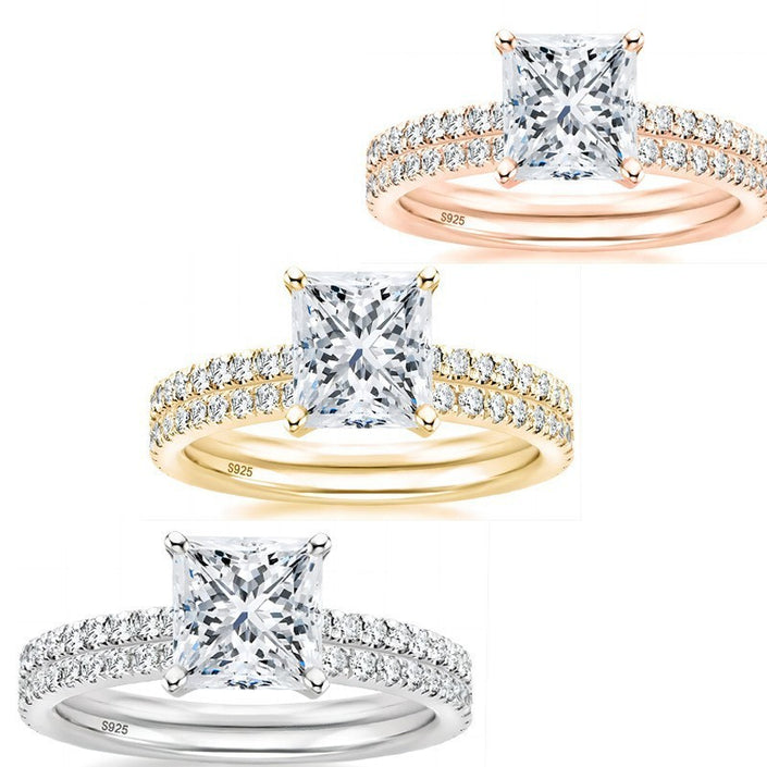 Bracelet S925 Inlaid Princess Zircon Women's 2 Karat Rhinestone Ring
