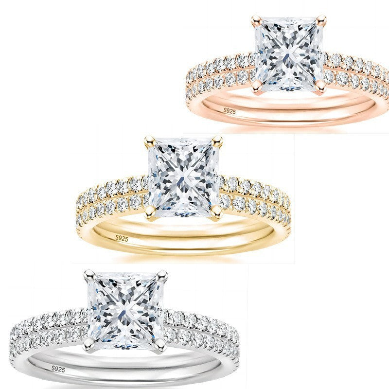 Bracelet S925 Inlaid Princess Zircon Women's 2 Karat Rhinestone Ring