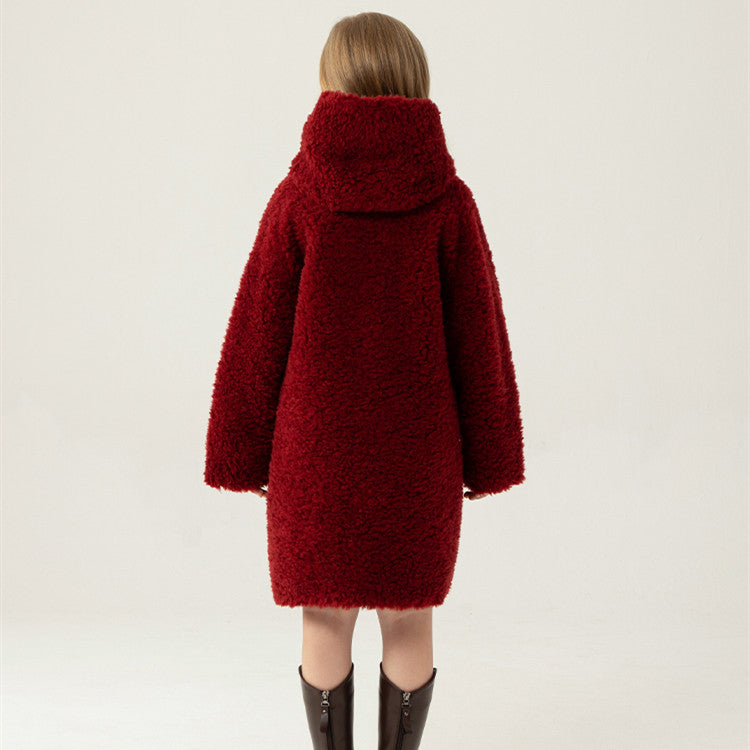 Girls' Simple Solid Color Tiglado Wool Coat