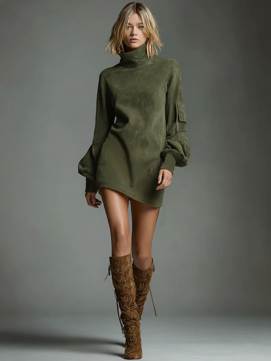 Fashion High Collar Long Sleeve Dress For Women