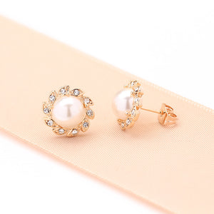 Simple Refined Rhinestone Artificial Pearl Earrings