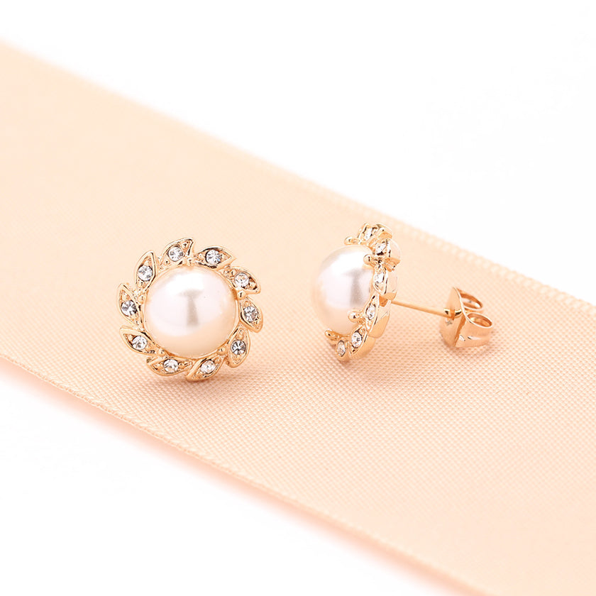 Simple Refined Rhinestone Artificial Pearl Earrings