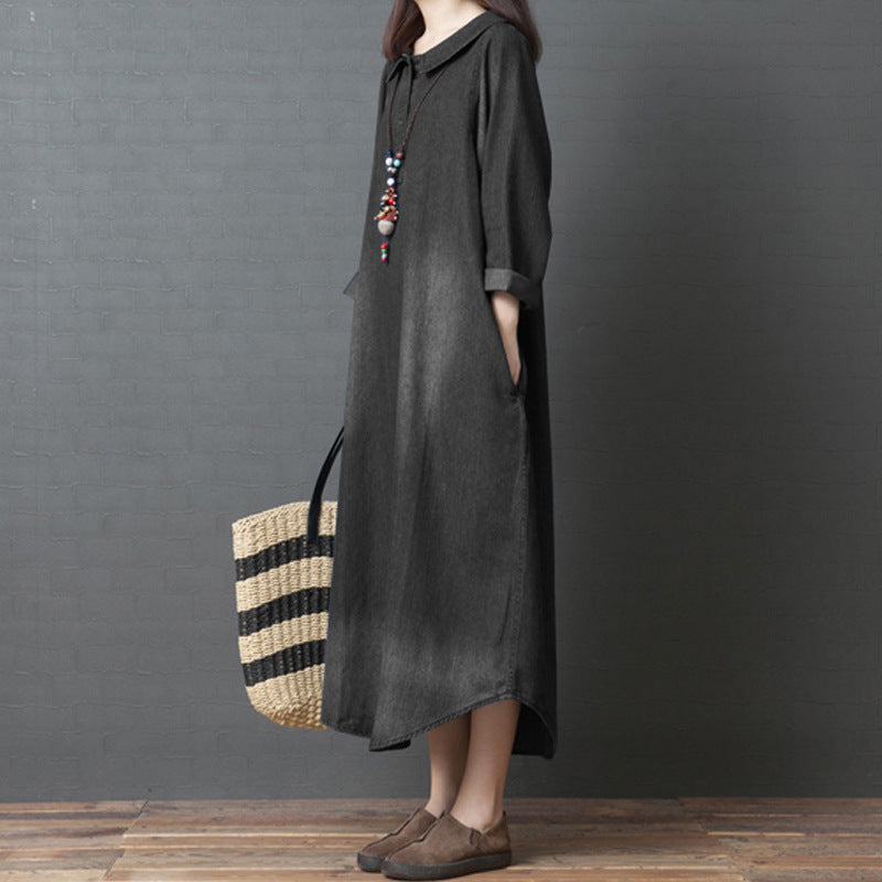 Cotton and linen denim shirt skirt