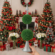 Artificial Tree Boxwood Topiary Two-Tier Natural Spheres D7x26.5in Artificial Plant Metal Stand Home Office Decor